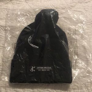 Caffeine and kilos black beanie with Pom